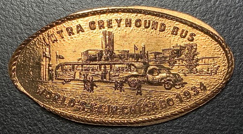 1934 Chicago Century of Progress INTRA GREYHOUND BUS Elongated Cent M&D-52
