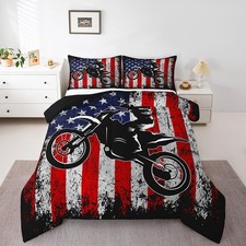 Set piumone Dirt Bike doppio piumino motocross retrò bandiera americana biancheria da letto...