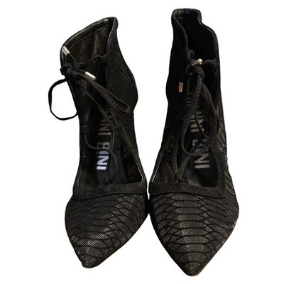 Gianni Bini Zooleika Black Lace Up Mesh Ankle Boots Stiletto See Thru Booties 8