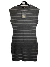 Bodycon Stretch Dress โ Bebe Plus Grey Striped Knit Mini Size M BNWT Uk10-12