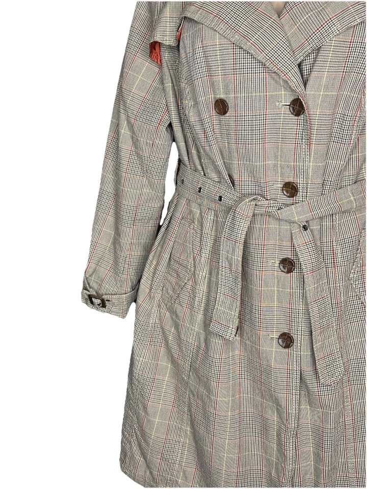 Gabardina Merona Pata de Gallo Talla 24 Doble Pecho Marrón Naranja Algodón Leer Foto 4 de 4