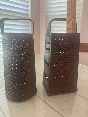Vintage Cheese Graters Lot Of  2  Square-Bromco , Round- Pat.Aug.G-01