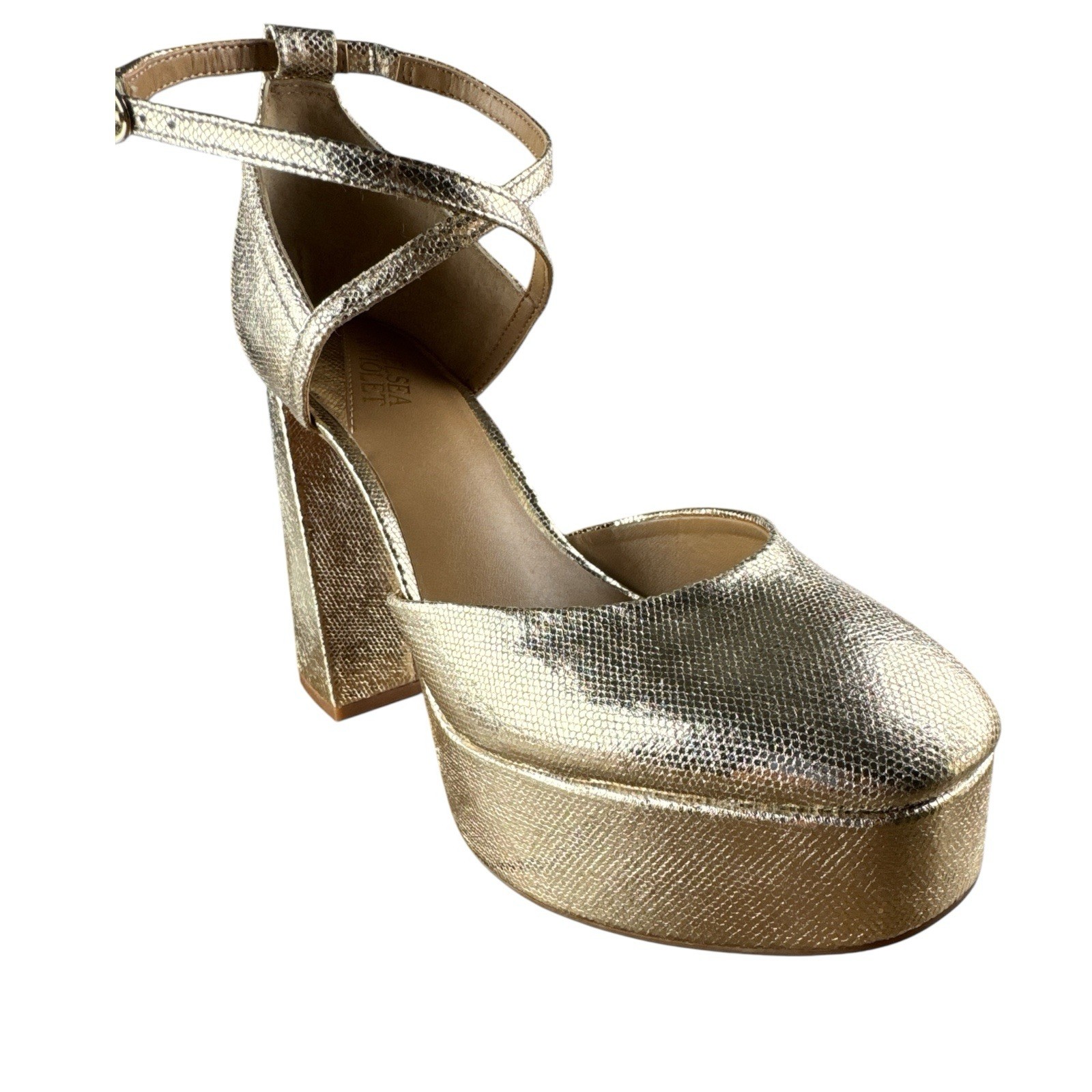 NEW Chelsea & Violet Gold Mattie Metallic Platform Pumps Size 8