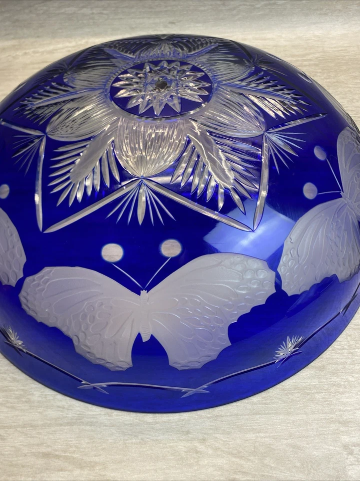 19 IN Bohemian-style Cobalt Cut Clear Frosted Glass Lamp Ceiling Shade Butterfly - Image 4 of 4