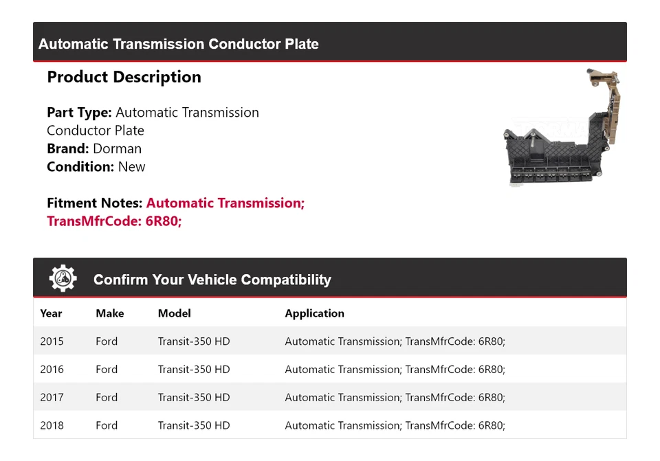 Placa conductora de transmisión automática Dorman para Ford Transit-350 HD 2015-2018 Foto 2 de 4