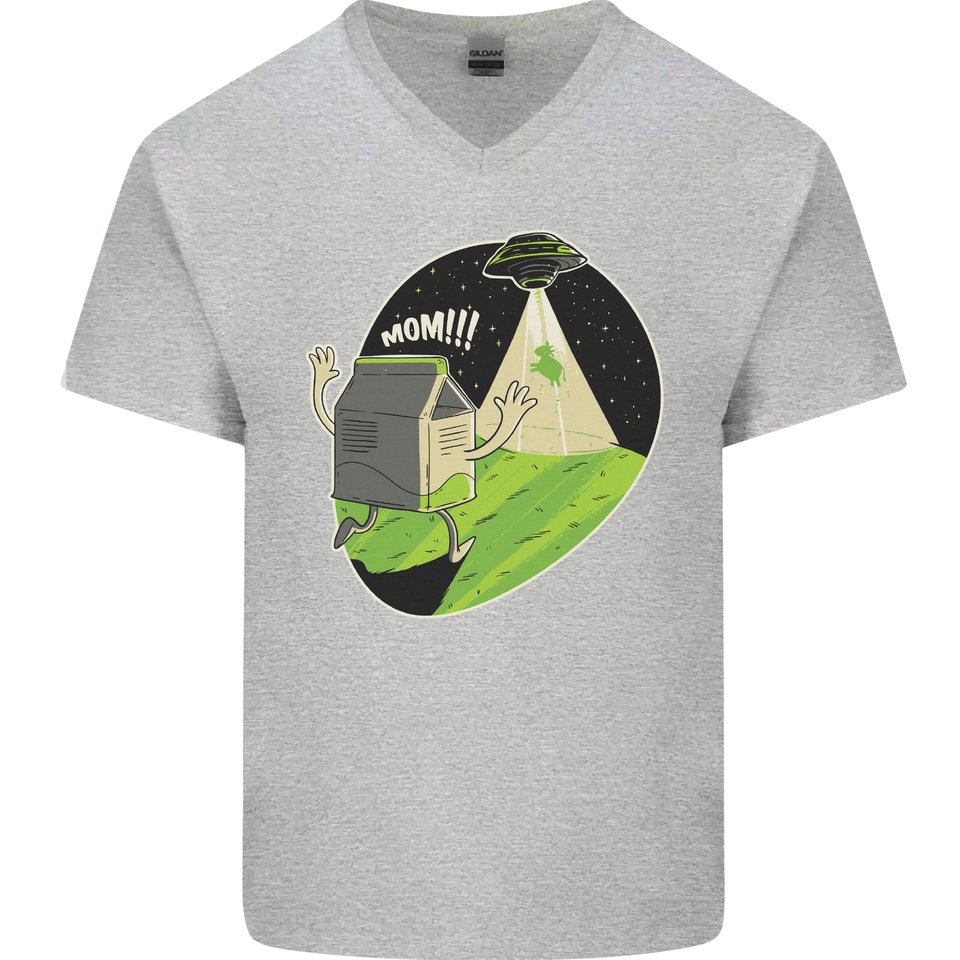 Cow Abduction Funny Alien UFO Food Mens V-Neck Cotton T-Shirt | eBay ...