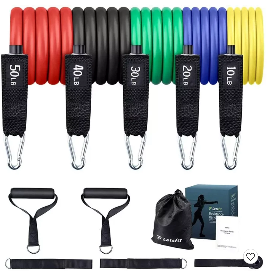 LETSFIT Resistance Exercise Bands Set Handles Door Anchor Ankle