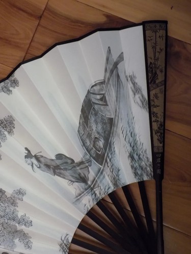 Japanese Art Print Silk Hand Folding Fan Fashion Decor Night For Maple Bridge - Picture 5 of 5