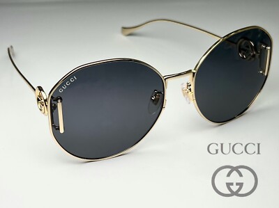New Gucci GG1206SA 002 Women Oversized Gold Gray Sunglasses Gucci GG1206SA 002 Sunglasses Gold Round Frame, Grey Lenses main image 2