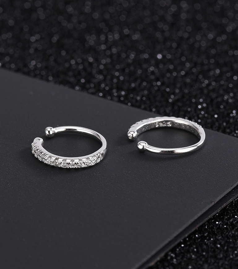 A Pair 925 Sterling Silver Crystal CZ Clip Ear Nose Cuff