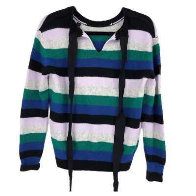 Halogen Black Green Striped V-Neck Sweater Casual style