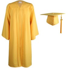 Matte Graduation Gown Cap Tassel Set 2025 for High School and Bachelor Gold 4...