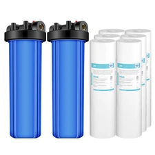 SimPure 2Pack Whole House Water Filter Housing &6P 20" x4.5" Sediment Filtration