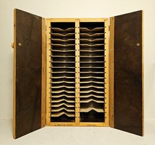 Vintage 38 Cassette Tape Cabinet Wood Leather Brass 20x11x5" California USA