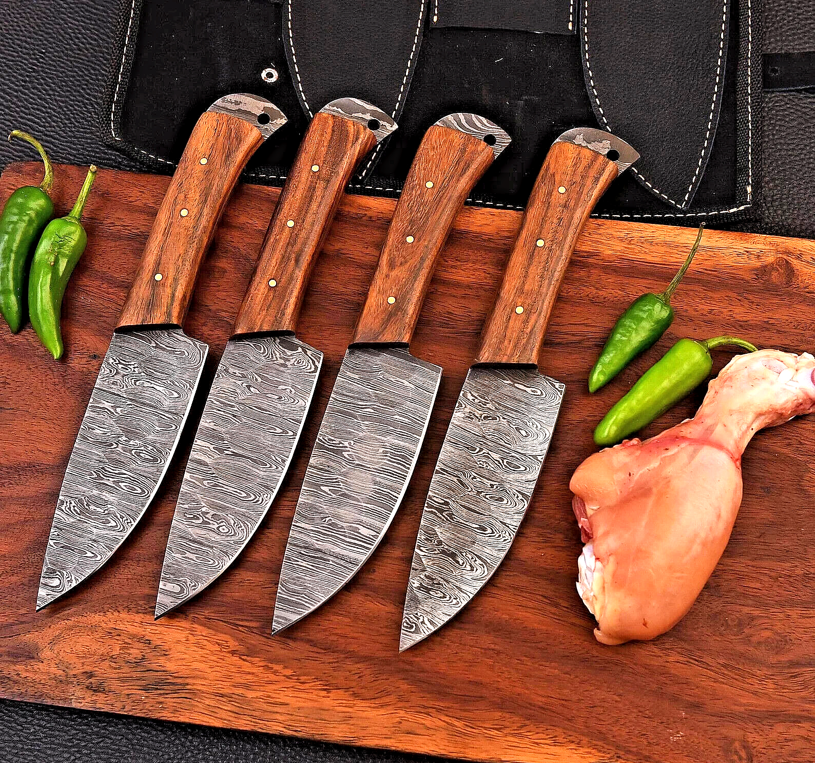 Custom Hand-Forged Damascus Steel Steak Chef Knife Set Kitchen 1800 Series