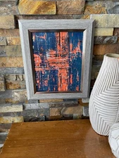 Mid Century Modern Abstract Acrylic Painting Blue Red Silver