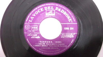 Sanremo 1962 Sergio Bruni 7Emo 234 L Allegra Brigata Rare Single 7'' 45  VG+
