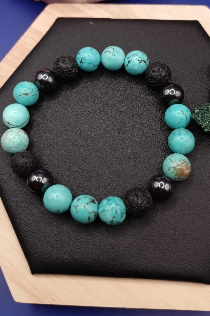 Bracelet en howlite véritable et pierre de lave 10mm de qualité premium