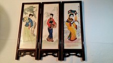 Republic Of China 3Panels Folding Hand Painted/Double Sided Scholar Table Screen