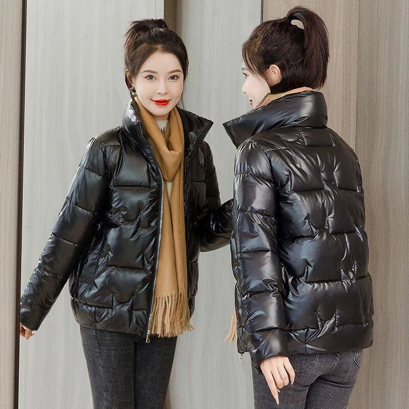 Shiny Women Puffer Coat Padded Quilted Winter Stand-up Collar Thermal Jacket