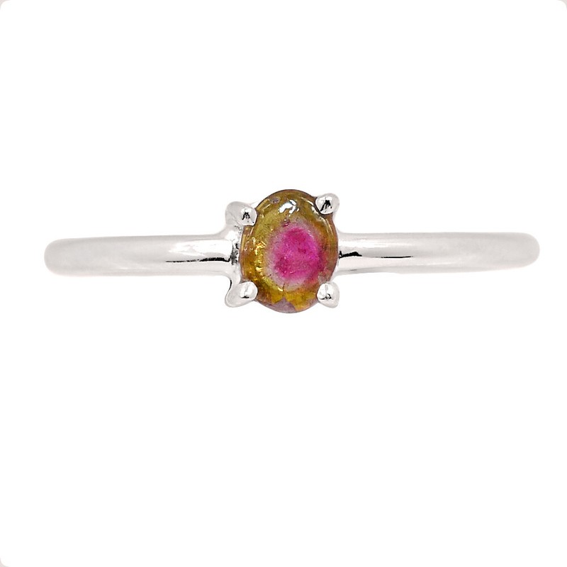 Natural Watermelon Tourmaline 925 Sterling Silver Ring Jewelry s.10 CR50801