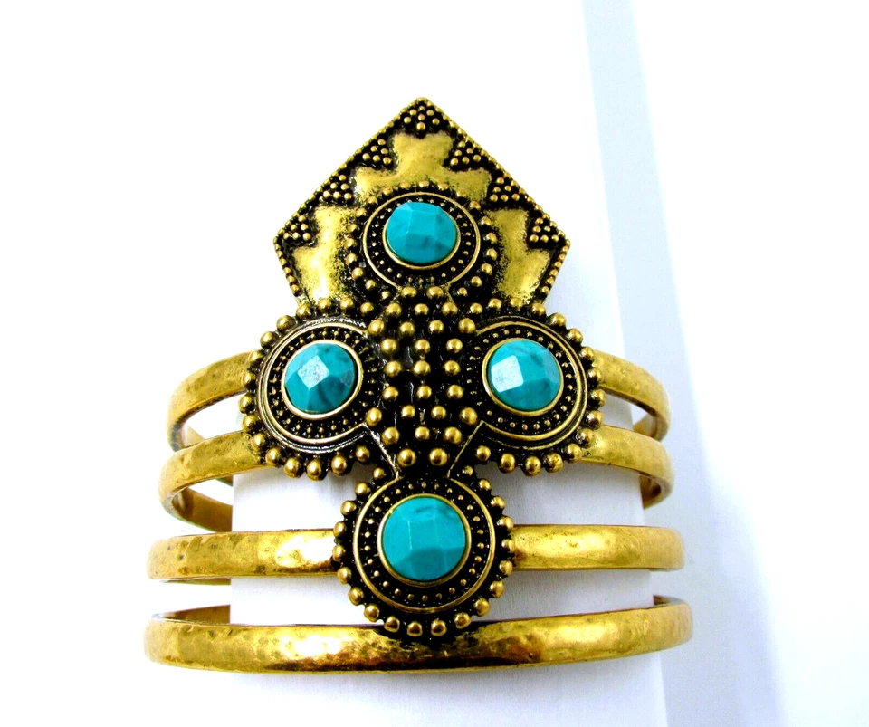 Pulsera Lucky Brand Southwestern Boho imitación turquesa tono bronce declaración Foto 2 de 4