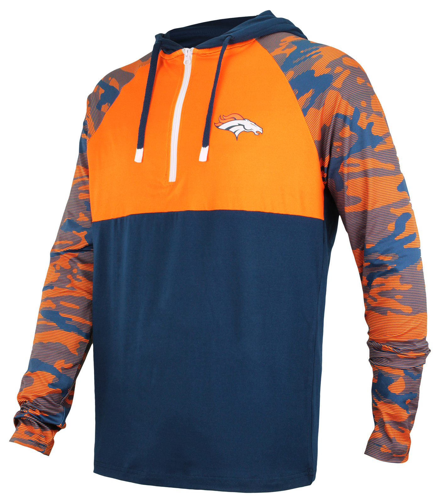 Толстовка с капюшоном Zubaz NFL Mens Denver Broncos Team Color Block на молнии 1/4 с камуфляжными линиями