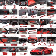 Red Soft Carbon Fiber Interior Decor Trim Kit Full Cover Set For Corvette C8 20+