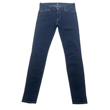 7 For All Mankind The Skinny Jean Women Sz 27x30 Dark Indigo Wash Stretch stain