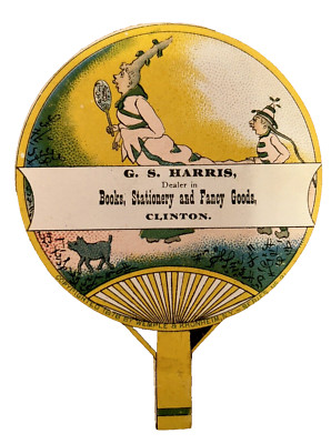 Victorian Trade Card Antique G.S. Harris Books Stationary Fancy Goods Fan Shape!