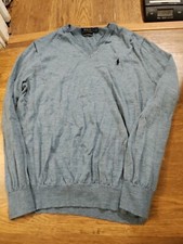Polo Ralph Lauren Washable Merino Wool V-Neck Sweater Men's Large Light Blue