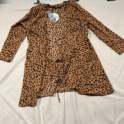 Boohoo Womens leopard ￼Print 3/4 Sleeve Wrap blouse, ￼ Top , Shirt Size 10