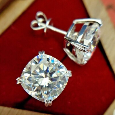 4 Ct Certified Treated Amazing Off White Diamond Solitaire Studs in 925 Silver.