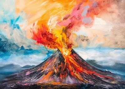 Feuriger Vulkanausbruch Wandkunst Ausdrucksstarke Natur Vulkan Wandkun