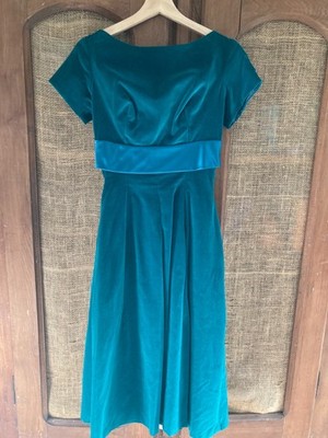 Vintage 40s/50s? Kay Selig Green Velvet Gown with satin Back Bow, XS Mrs. Maisel