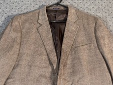 Stafford Blazer Sport Coat Mens 48R Brown Tweed Merino Wool Elbow Patches Flaw 