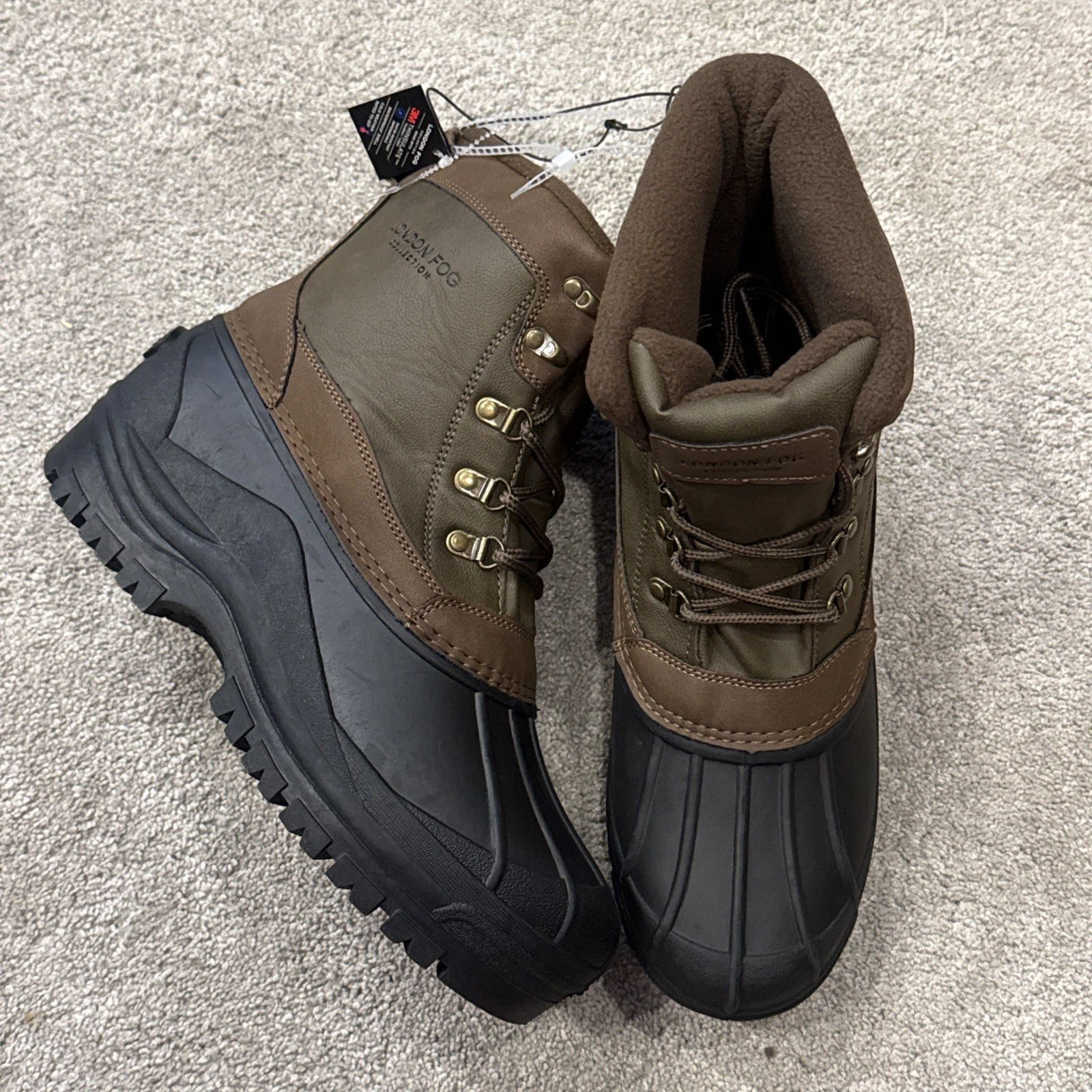 London Fog Jayson Men’s Sz 10 Brown Winter Duck Boots Waterproof 200g Thinsulate