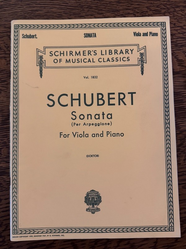Schubert Arpeggione Sonata for Viola and Piano - New part/score - FREE SHIPPING!