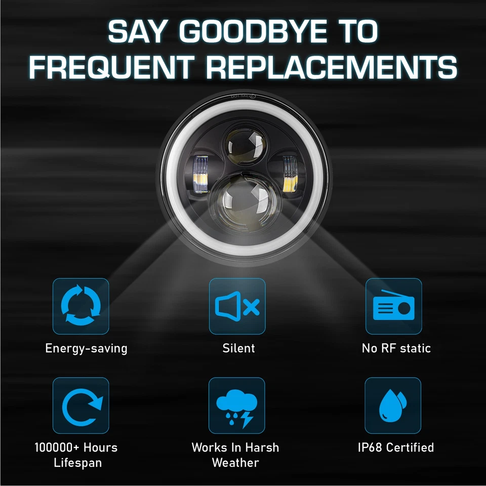 Pair 7'' Inch Round LED Headlights DRL for Suzuki Sierra 1981 1982 1983-2000 - image 3 of 4