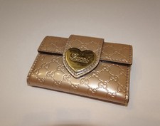 Gucci Guccissima Heart Logo Key Holder Wallet Metallic Gold Leather Y2K Rare