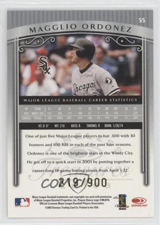 2003 Donruss Timeless Treasures /900 Magglio Ordonez #55 - Image 2 of 2