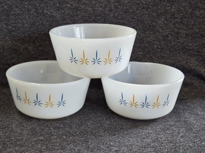 Fire King Candle Glow custard ramekin lot set of three  vintage white milk glass