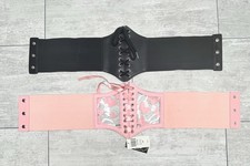 Hot Topic Women's Lace Up Corset Belt Snap Closure, Lot Of 2 , Pink And Black