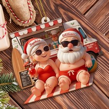 Celebrate Warm Tropical Christmas With Santa And Mrs Claus Custom Wood Ornament