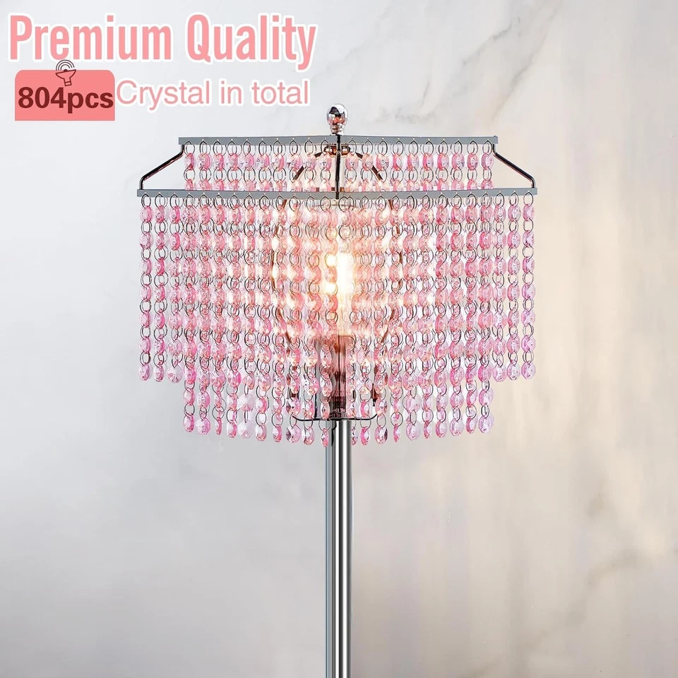 Stylish Pink Crystal Standing Lamp - Double-Layer Elegance for Any Room - Image 4 of 4