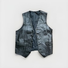 Vintage Black Leather Vest Unisex Size 36 Men s Or Women s Button Front