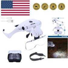 LED Head Magnifier, Rechargeable Hands Free Headband Magnifying Glasses with ...
