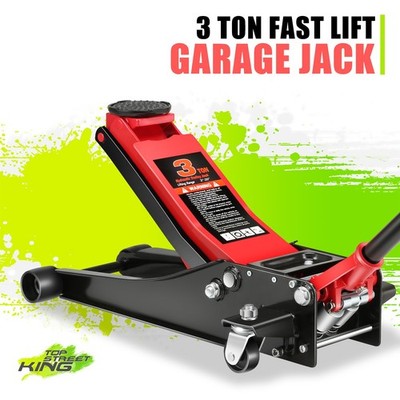 3''-20'' 6000lb Load Hydraulic Red / Black Steel Floor Jack(3Ton) Swivel Casters