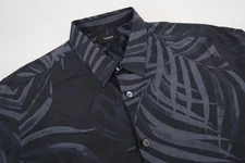 Theory Mens Medium Irving Saygo Shirt Palm Leaves Floral Black Gray SS Button Up