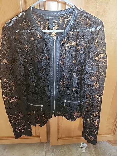 INC women's Polyester lace short jacket Non- Leather Trim. Sz L NWT